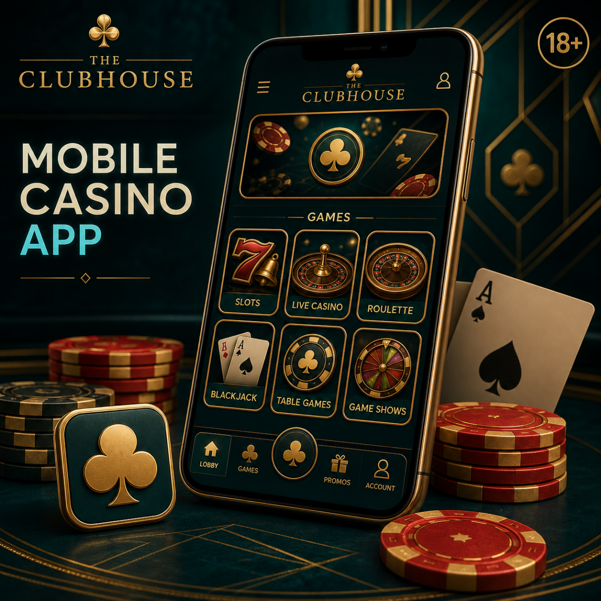 The Clubhouse mobile casino on iPhone and Android
